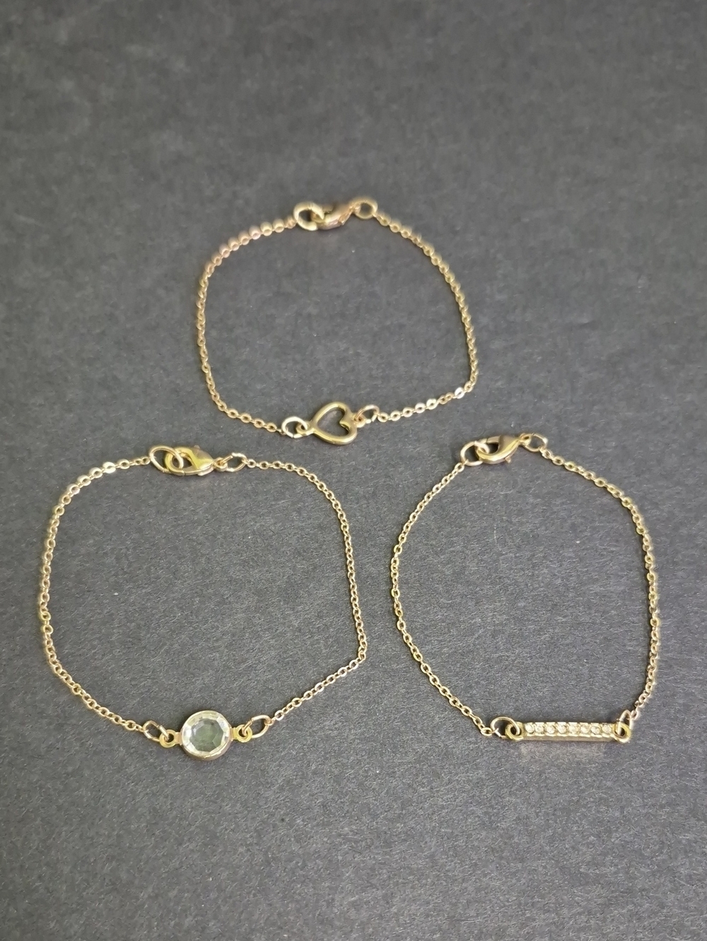 Delicate Gold-Tone Heart & Gem Trio Bracelet Set